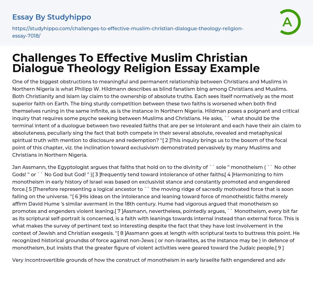 Challenges To Effective Muslim Christian Dialogue Theology Religion Essay Example