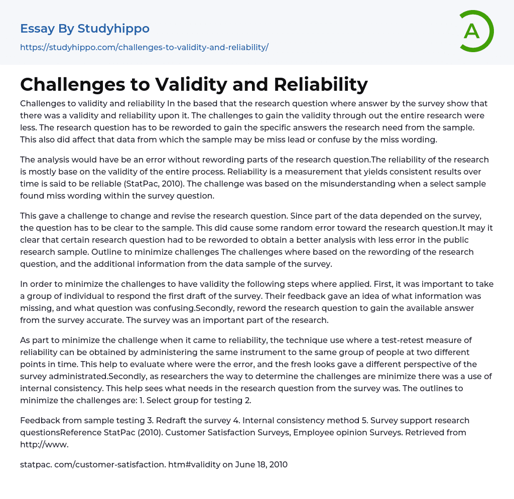 Challenges to Validity and Reliability Essay Example