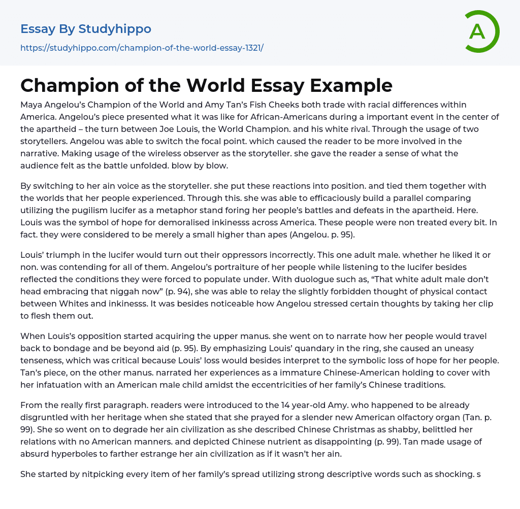 Champion of the World Essay Example