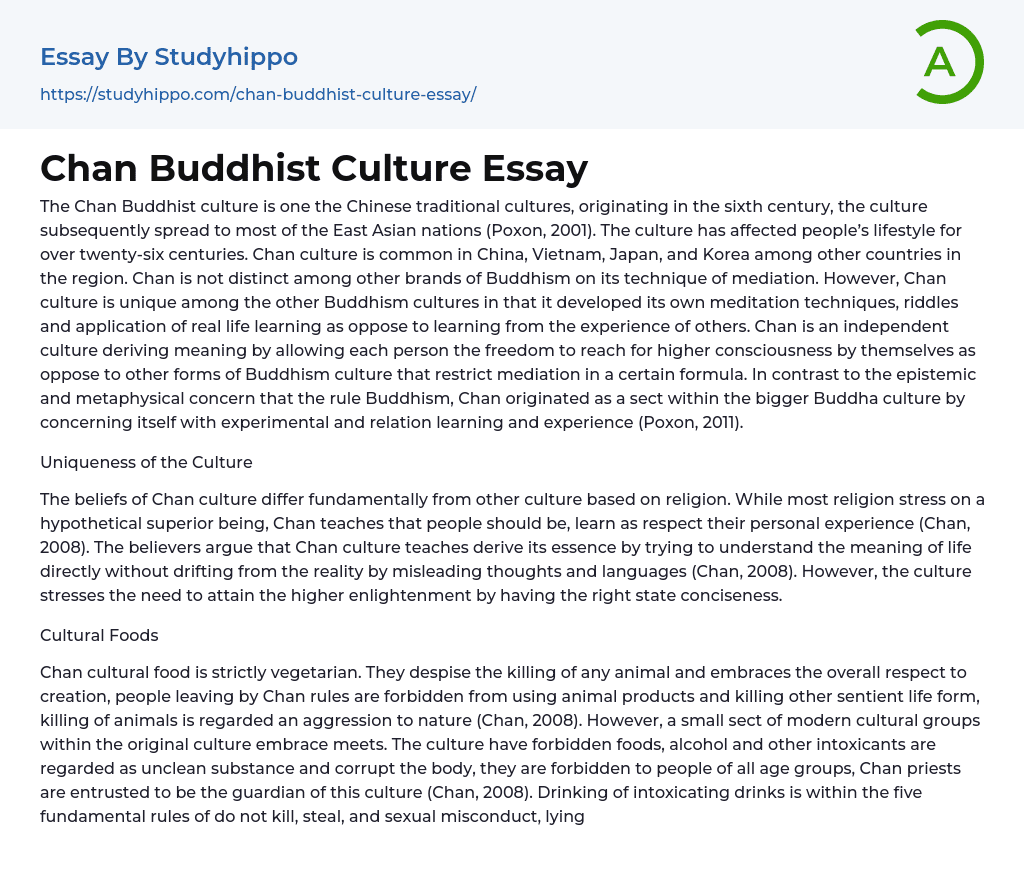 Chan Buddhist Culture Essay