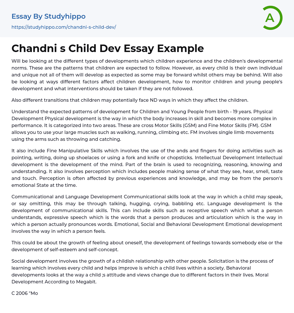 Chandni s Child Dev Essay Example