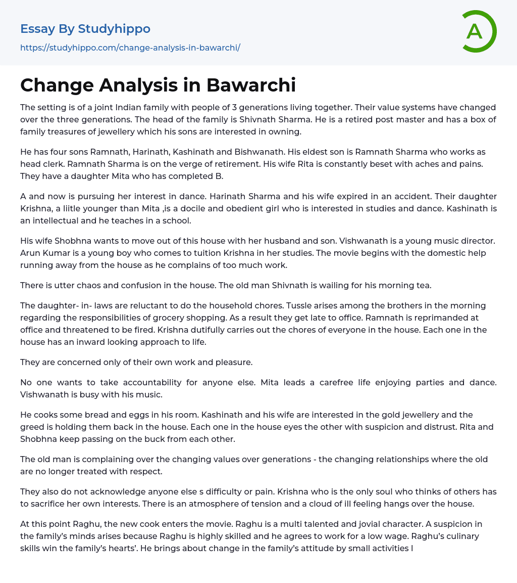 Change Analysis in Bawarchi Essay Example