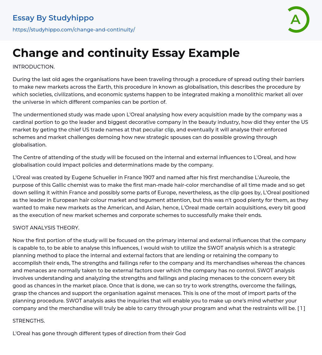 Change and Continuity: L’Oreal Essay Example