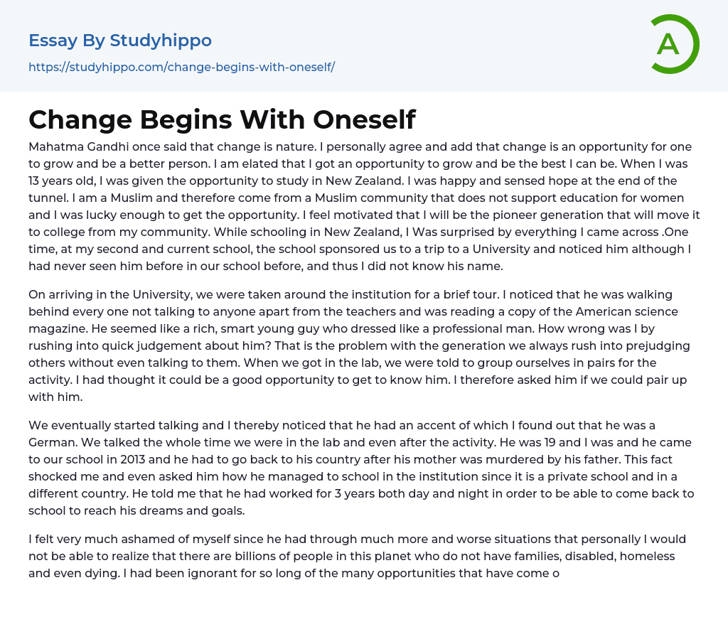 Change Begins With Oneself Essay Example