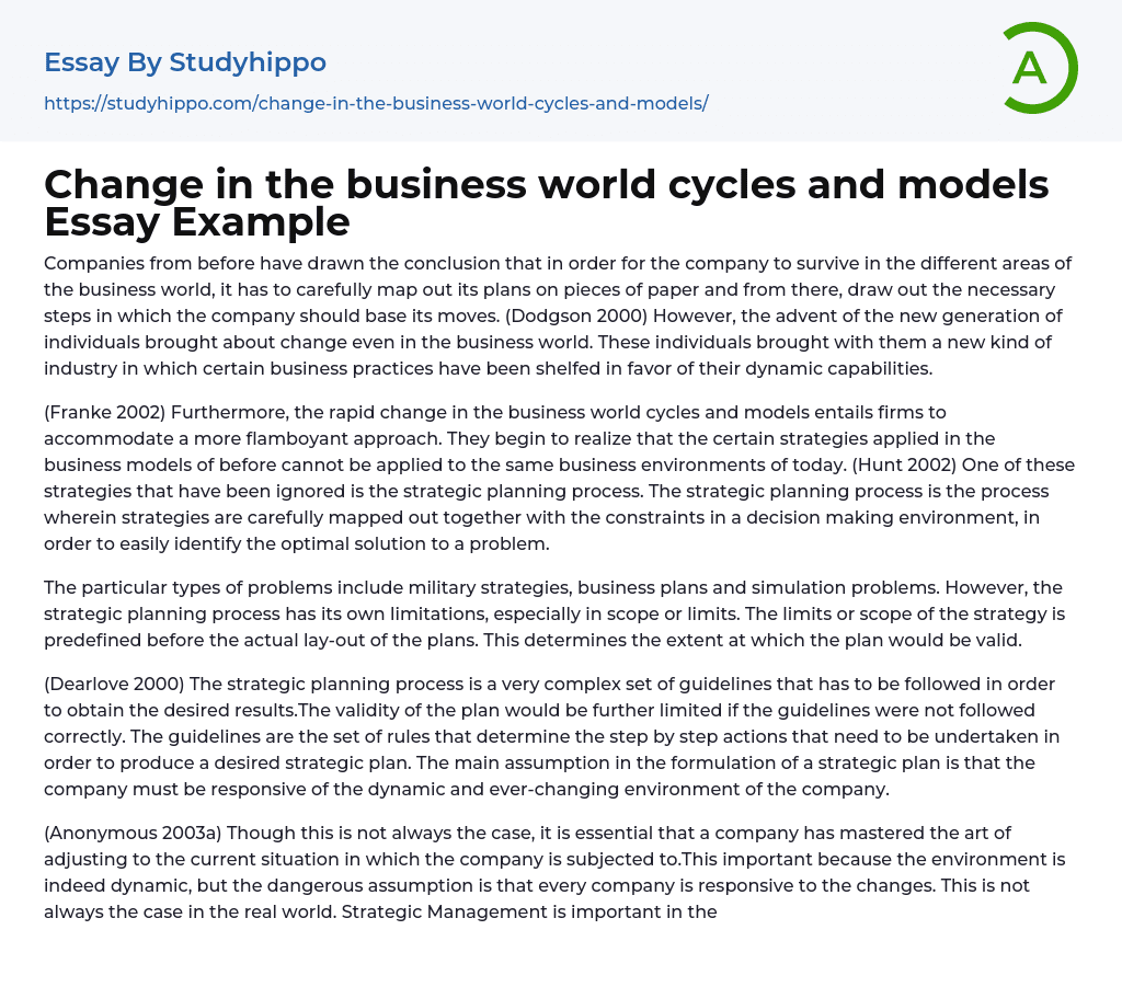 Change in the business world cycles and models Essay Example