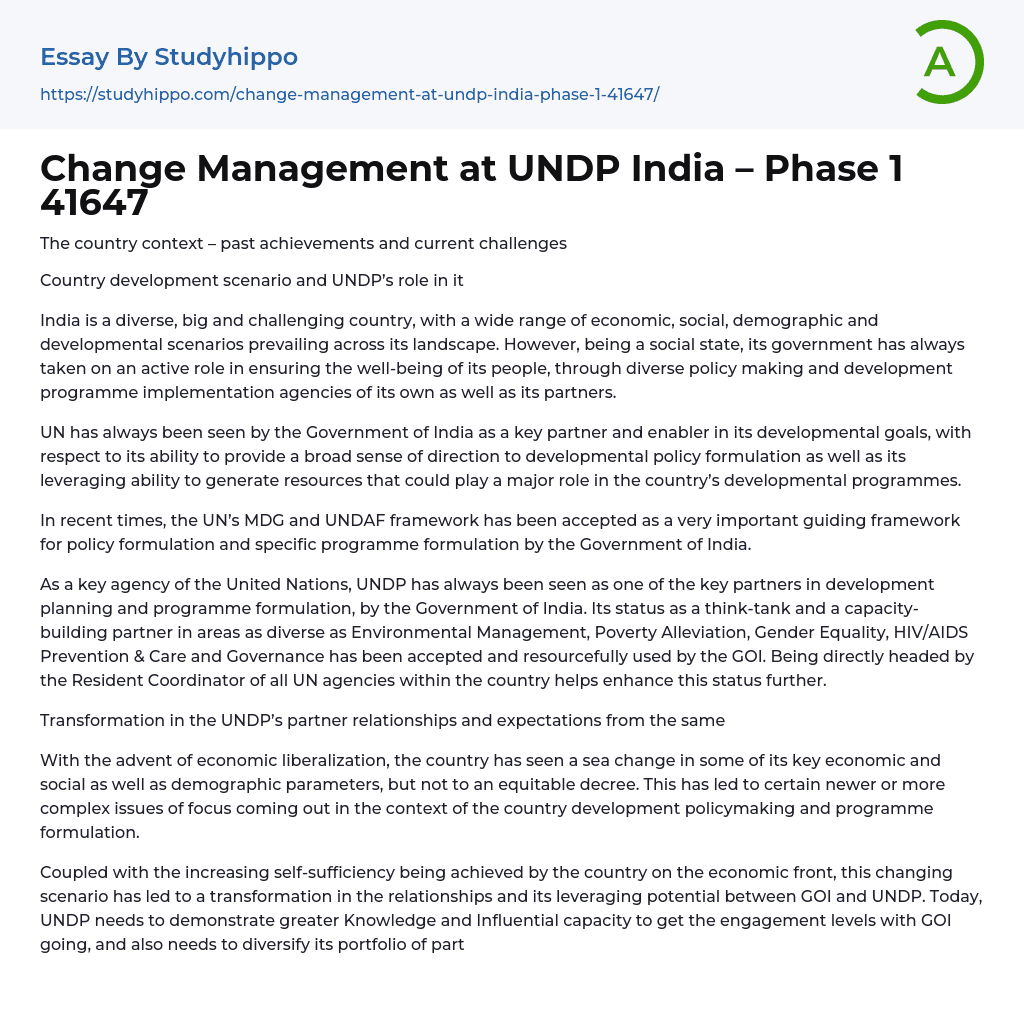 Change Management at UNDP India – Phase 1 41647 Essay Example