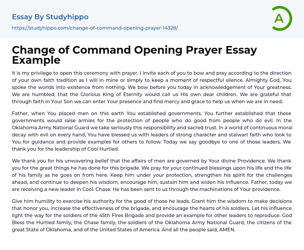 Change of Command Opening Prayer Essay Example