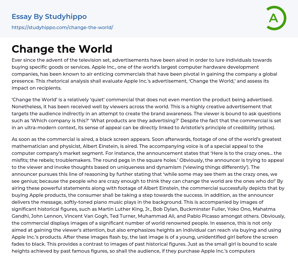 Change the World Essay Example