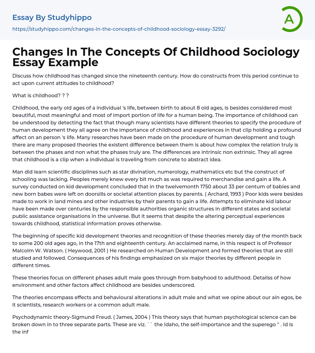 Changes In The Concepts Of Childhood Sociology Essay Example
