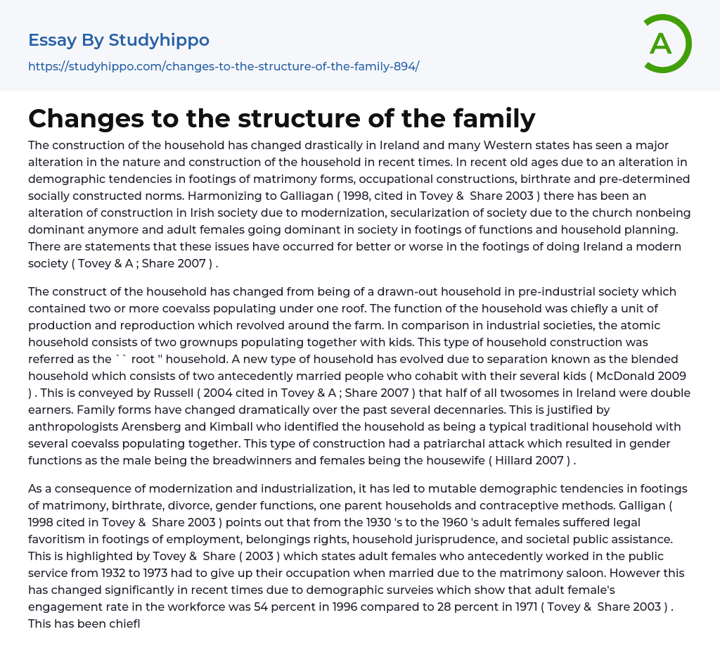 Changes to the structure of the family Essay Example