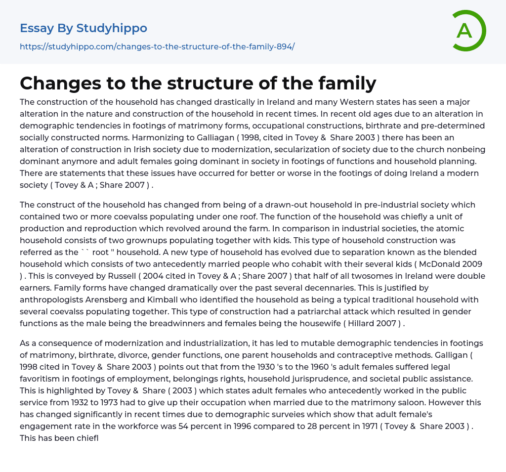 write an essay on the changing family structure