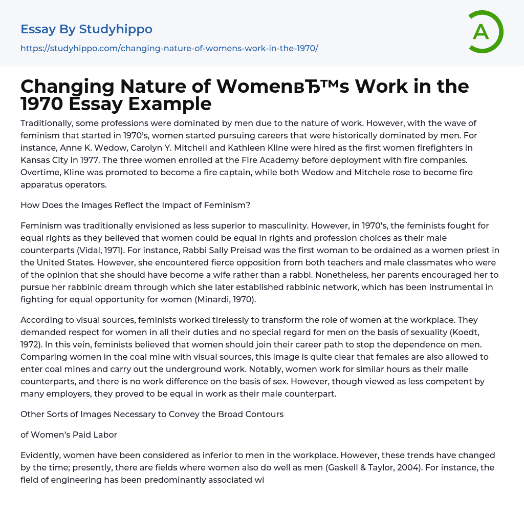 Changing Nature of Women’s Work in the 1970 Essay Example