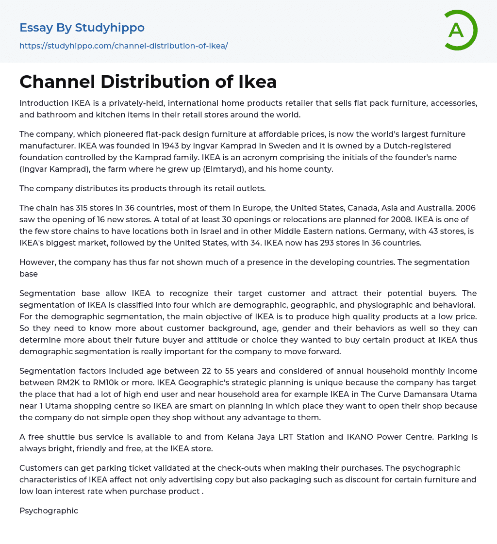 Channel Distribution of Ikea Essay Example