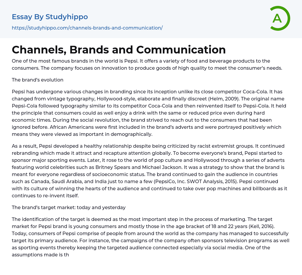 Channels, Brands and Communication Essay Example