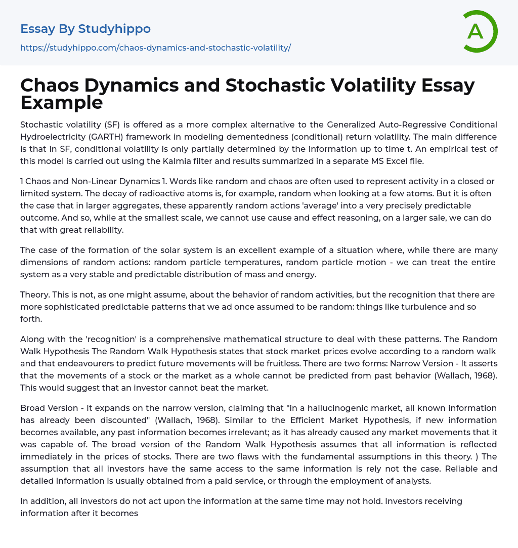 Chaos Dynamics and Stochastic Volatility Essay Example