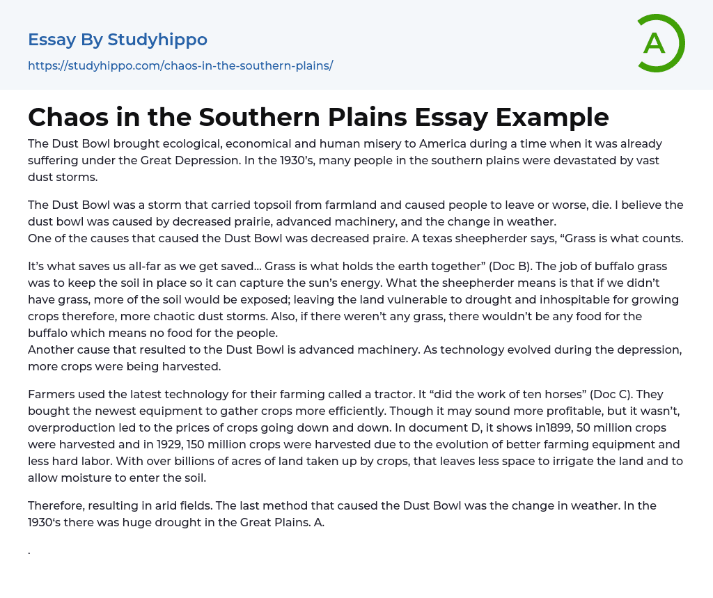 Chaos in the Southern Plains Essay Example