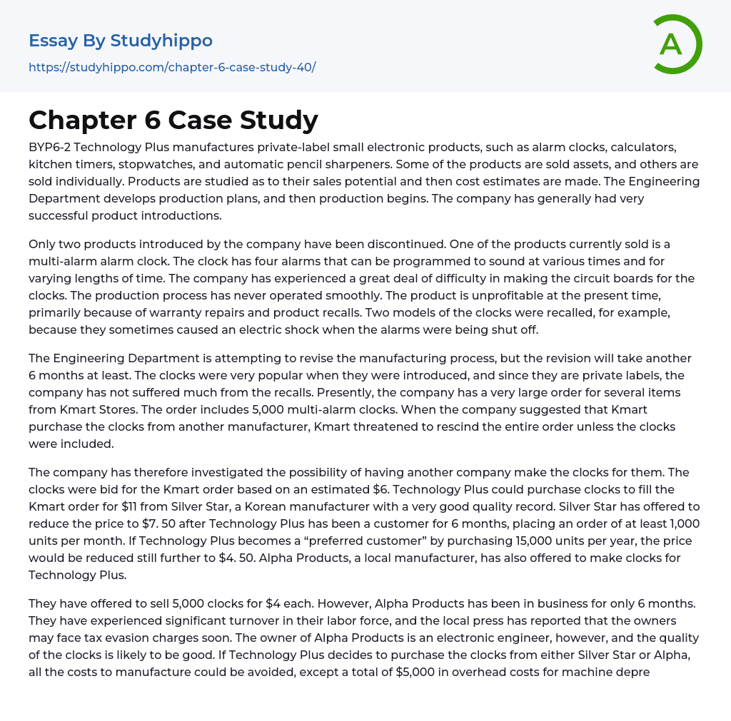 Chapter 6 Case Study Essay Example