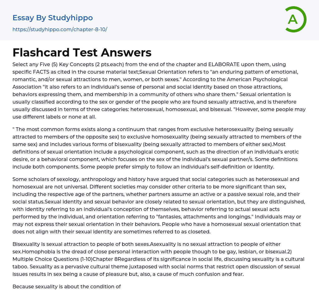Flashcard Test Answers Essay Example