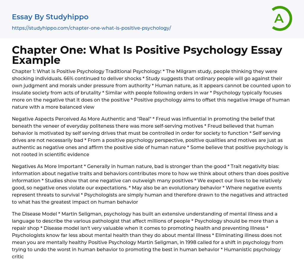 What Is Positive Psychology? Essay Example