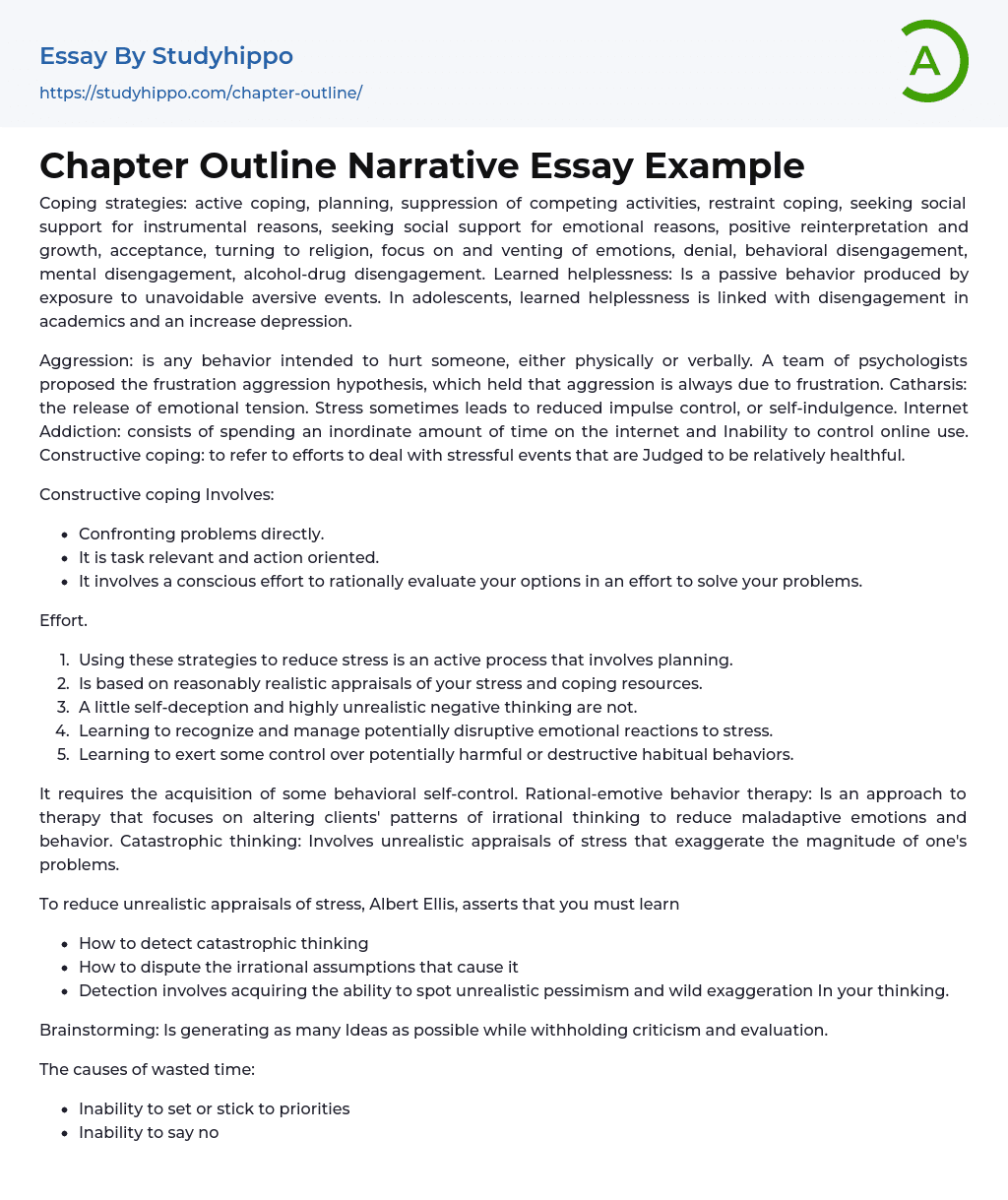 Chapter Outline Narrative Essay Example