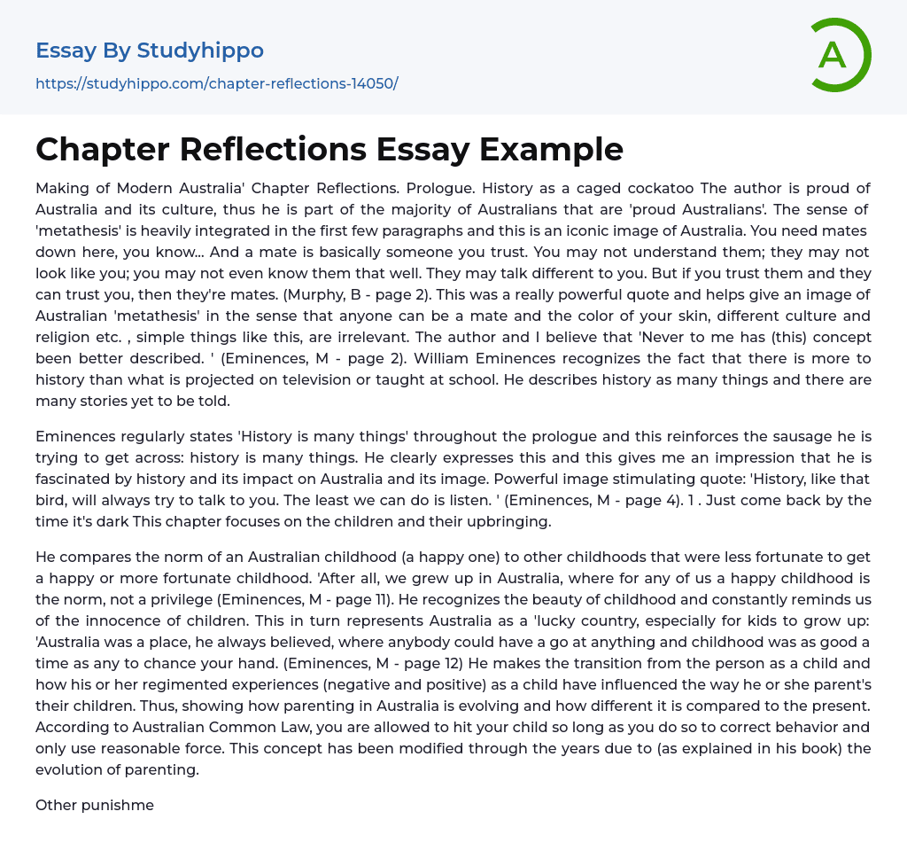 Chapter Reflections Essay Example