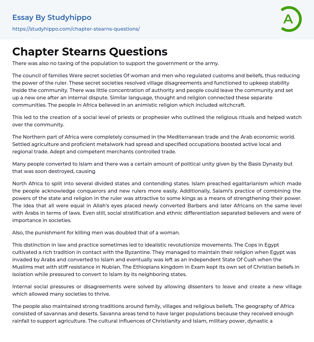 Chapter Stearns Questions Essay Example