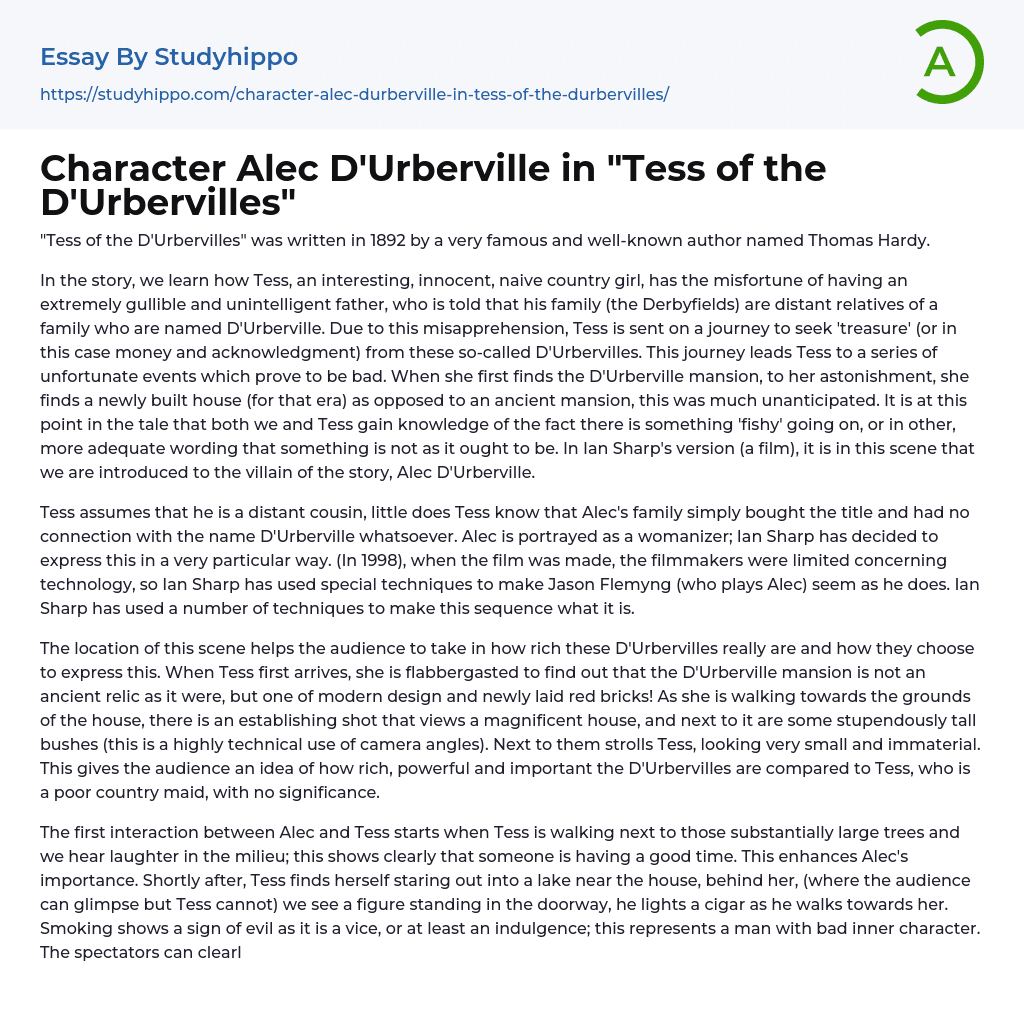 Character Alec D’Urberville in “Tess of the D’Urbervilles” Essay Example