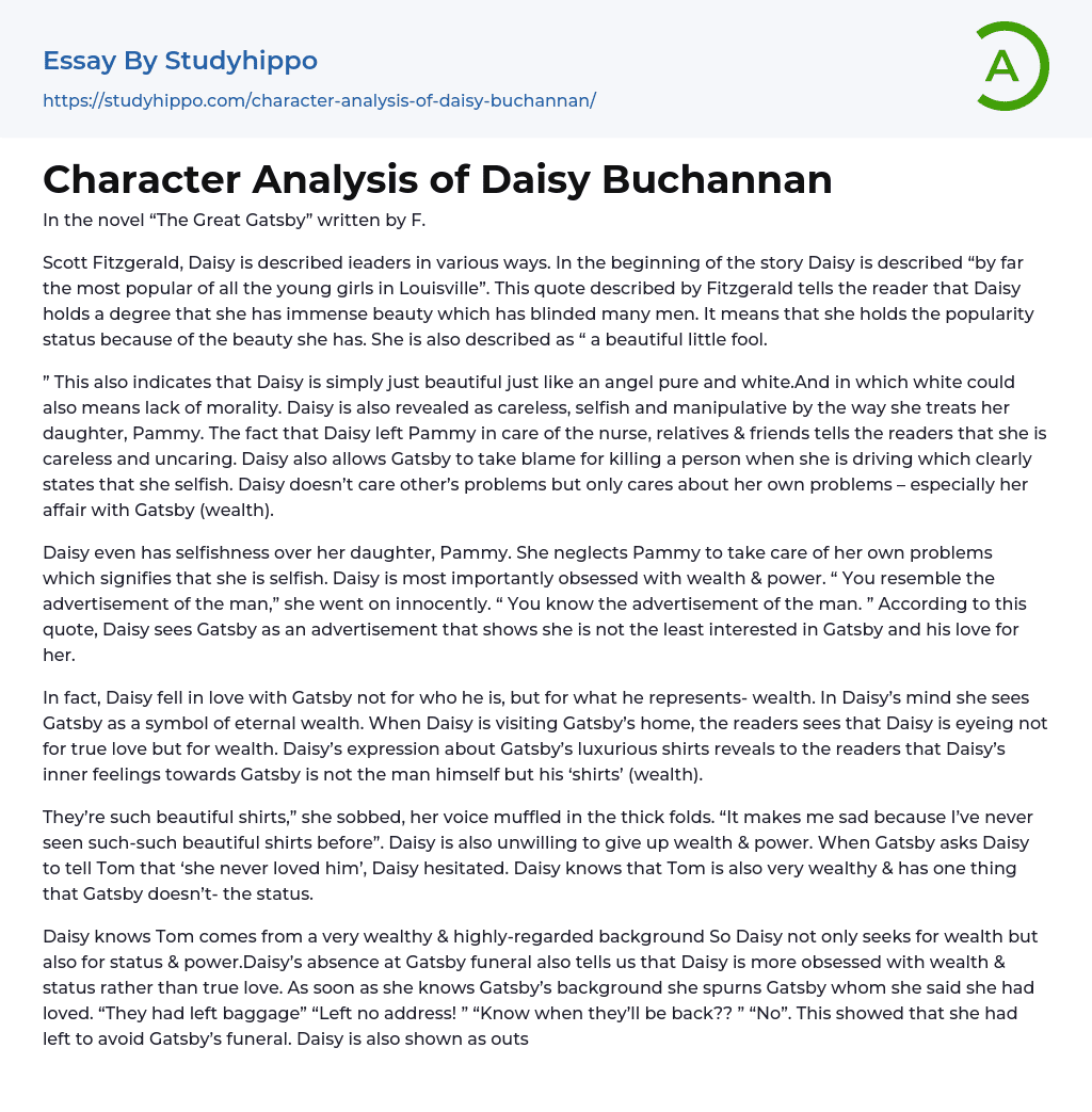 Character Analysis of Daisy Buchannan Essay Example