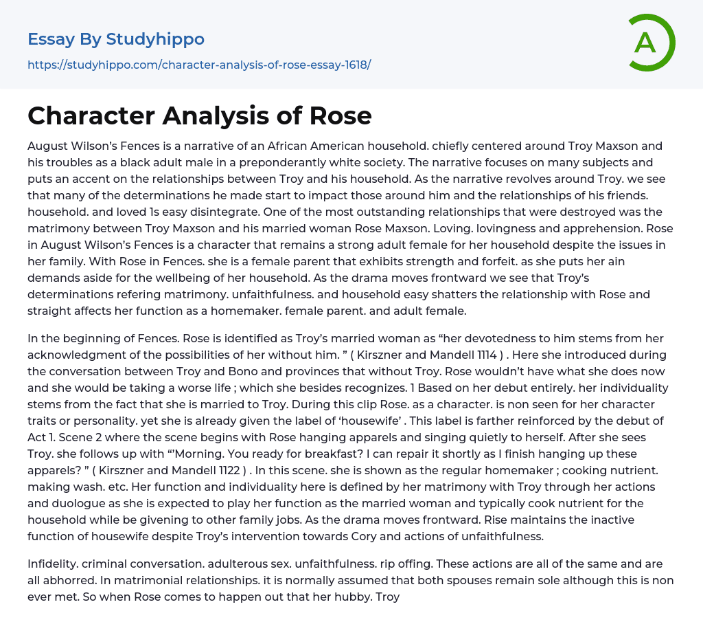 Character Analysis of Rose Essay Example
