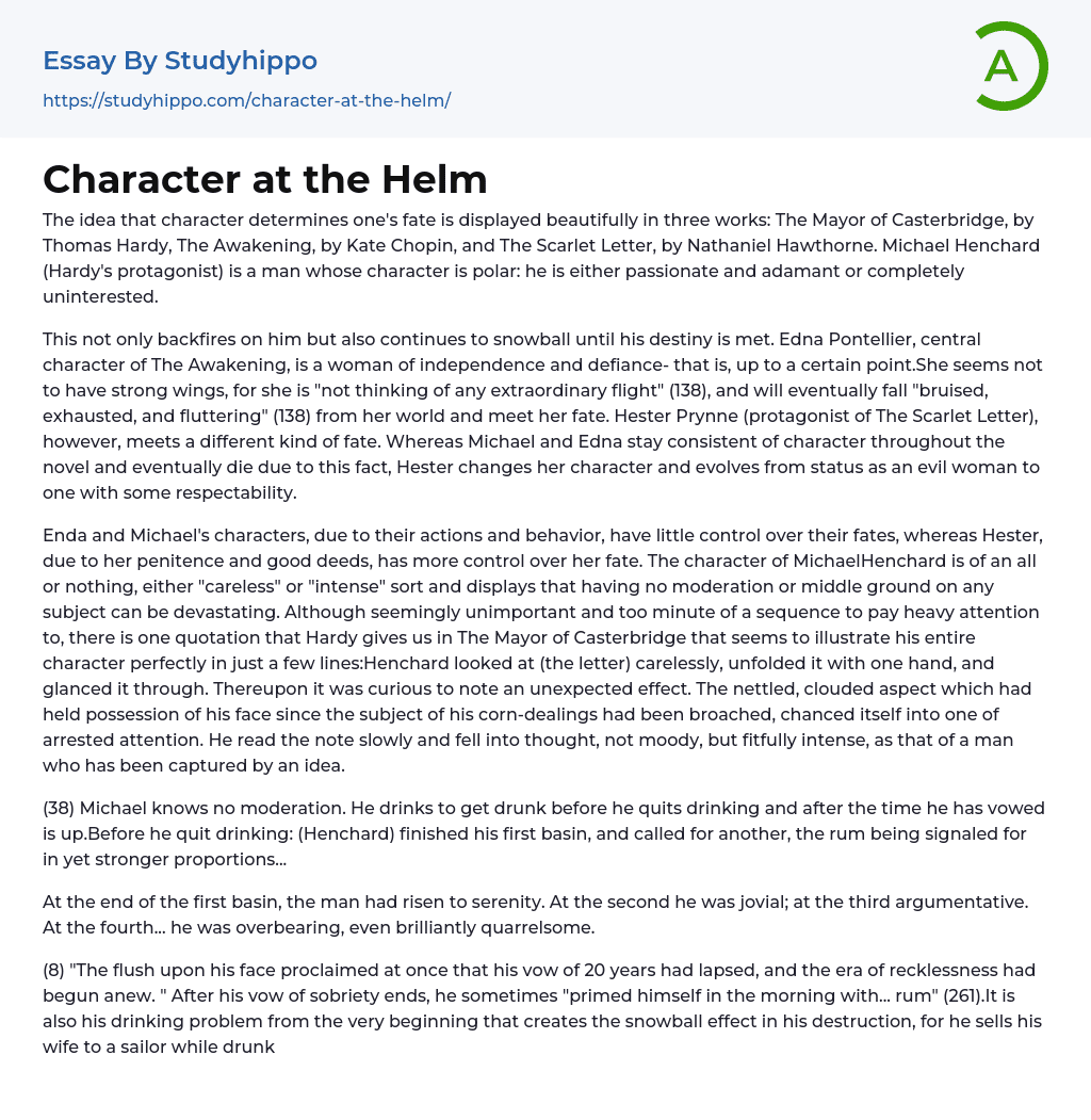 Character at the Helm Essay Example