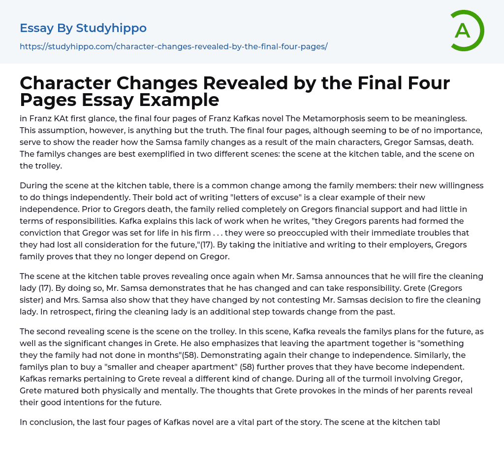 Character Changes Revealed by the Final Four Pages Essay Example
