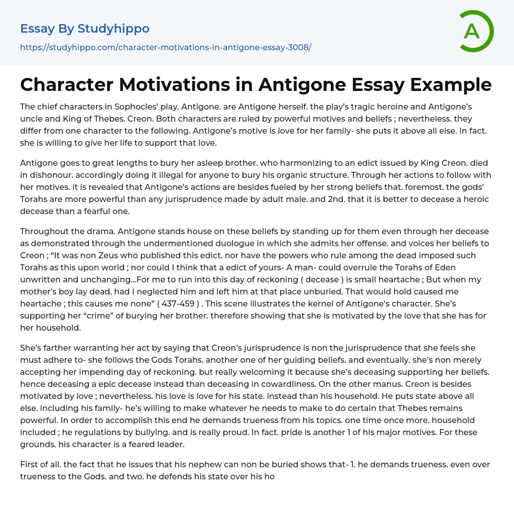 Character Motivations in Antigone Essay Example