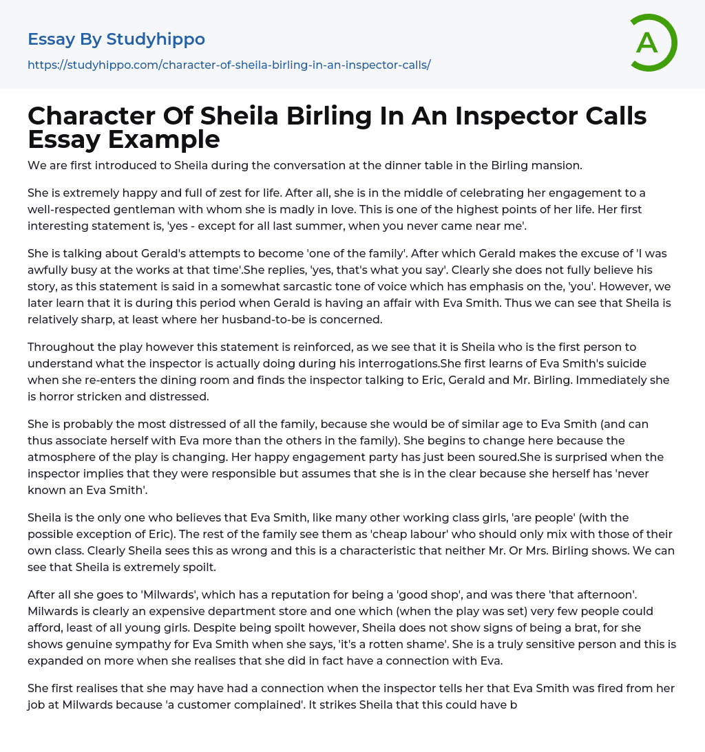 inspector calls essay on sheila