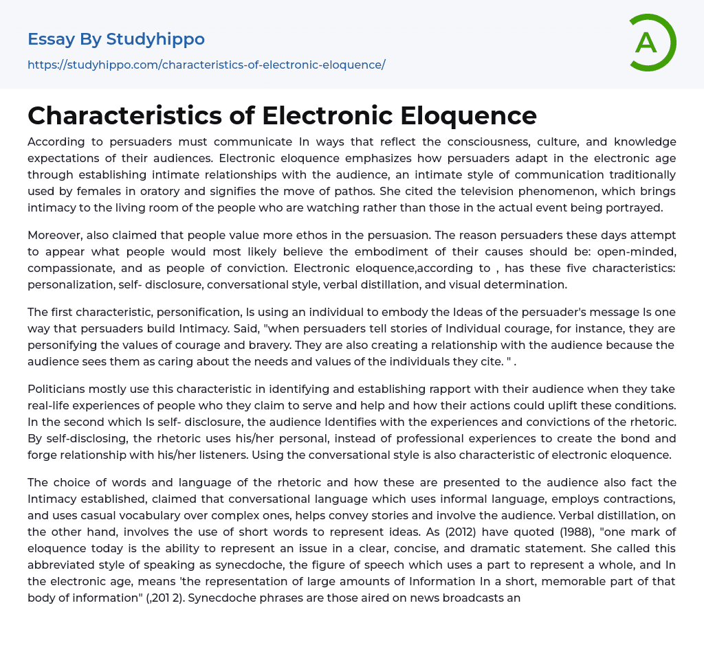 Characteristics of Electronic Eloquence Essay Example