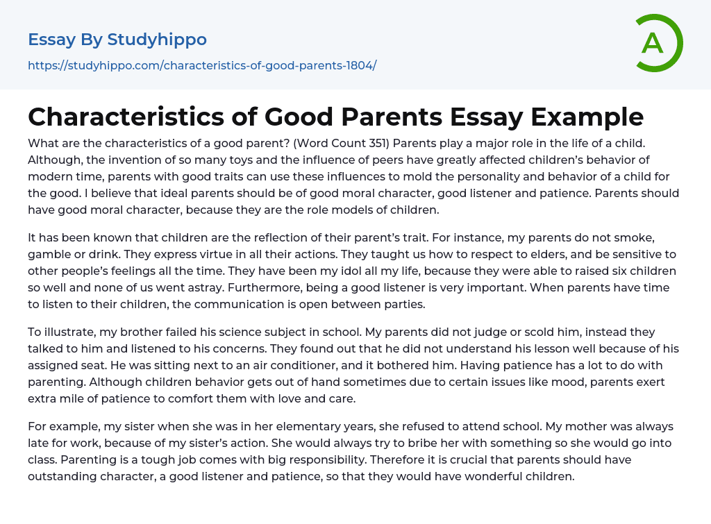 Characteristics of Good Parents Essay Example