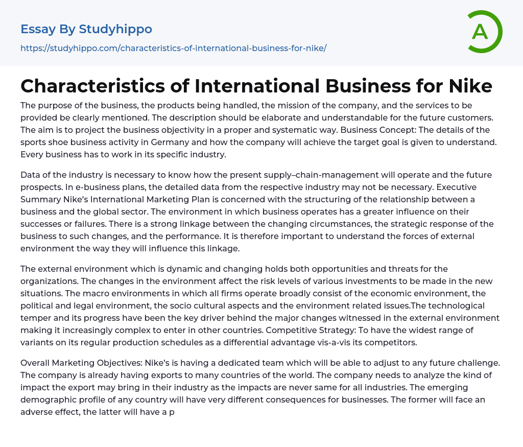 Characteristics of International Business for Nike Essay Example