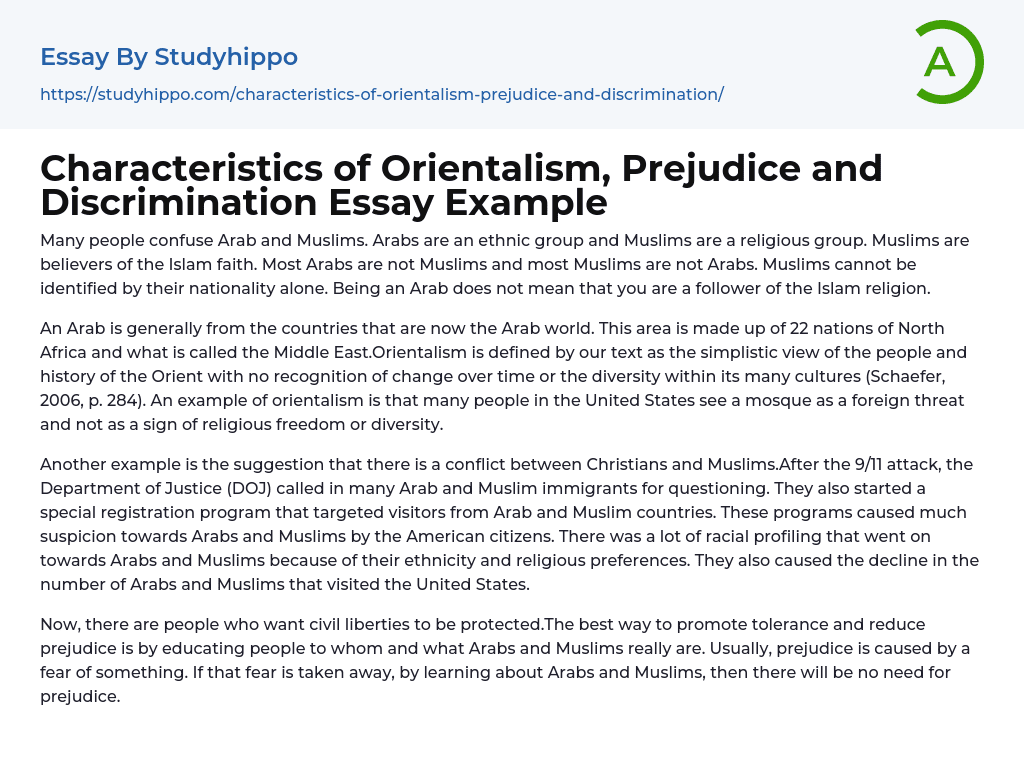 Characteristics of Orientalism, Prejudice and Discrimination Essay Example