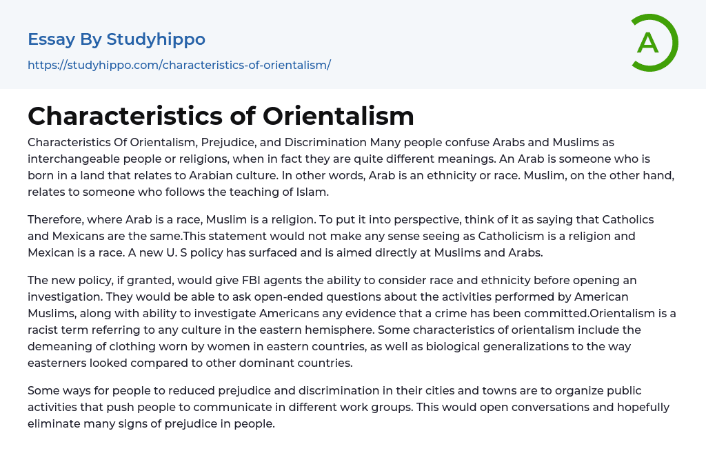 Characteristics of Orientalism Essay Example