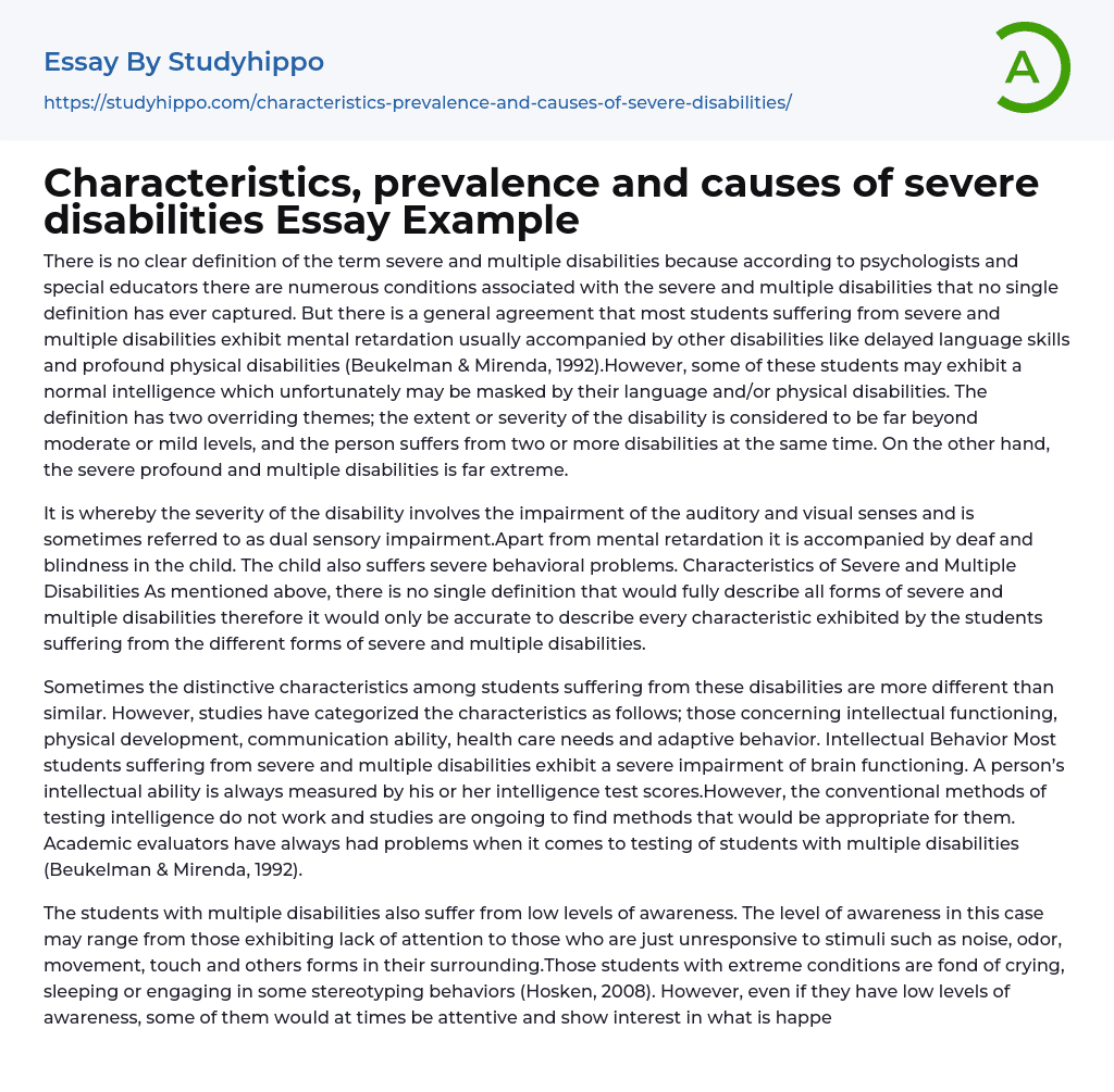Characteristics, prevalence and causes of severe disabilities Essay Example
