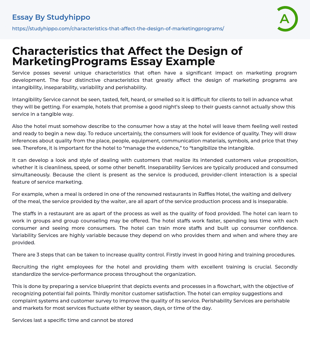 Characteristics that Affect the Design of MarketingPrograms Essay Example