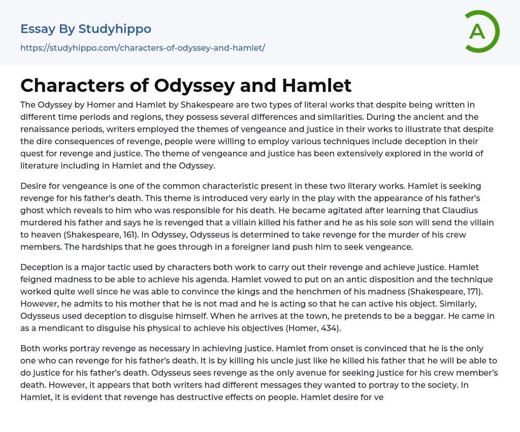Characters of Odyssey and Hamlet Essay Example