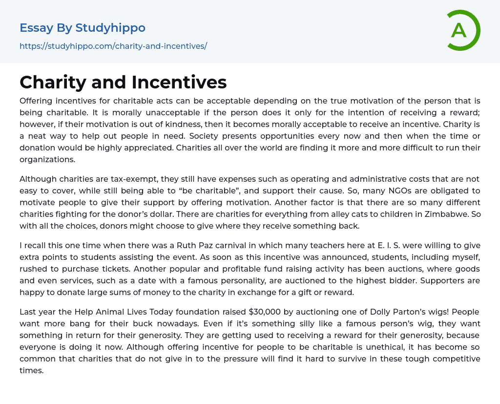 Charity and Incentives Essay Example