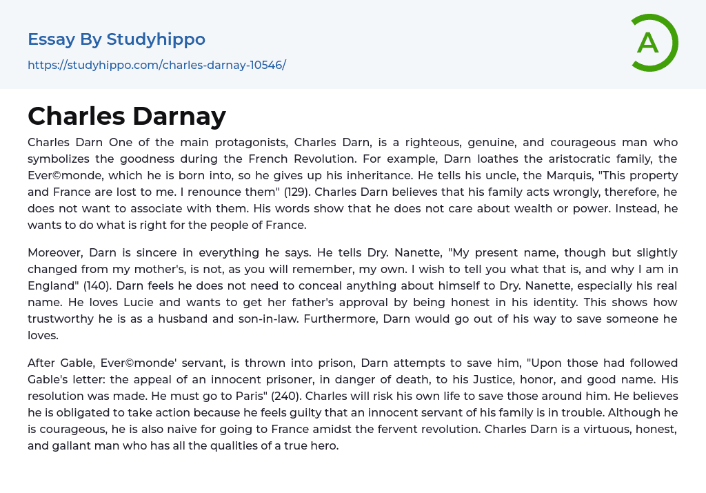 Charles Darnay Essay Example