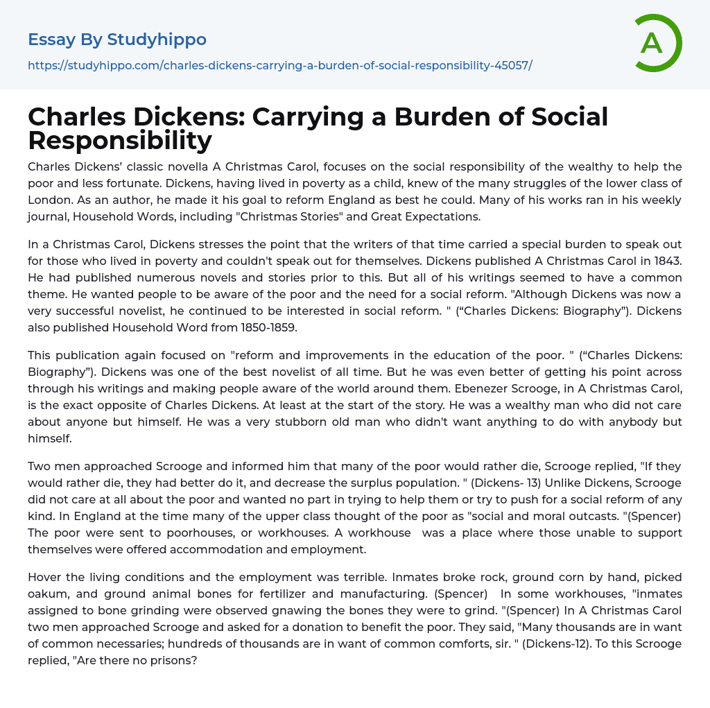 Charles Dickens: Carrying a Burden of Social Responsibility Essay Example