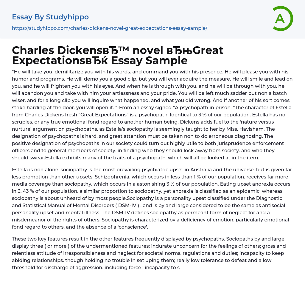 Charles Dickens novel “Great Expectations” Essay Sample