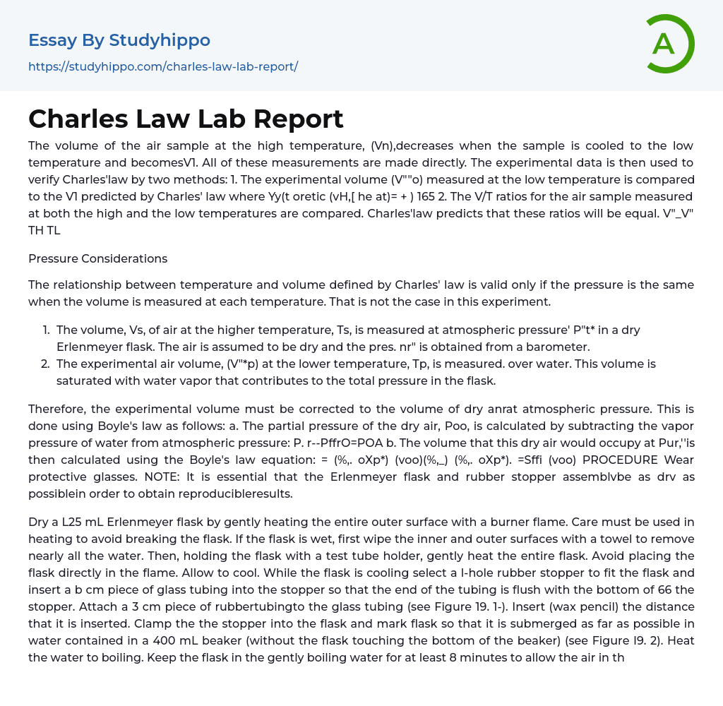 Charles Law Lab Report Essay Example