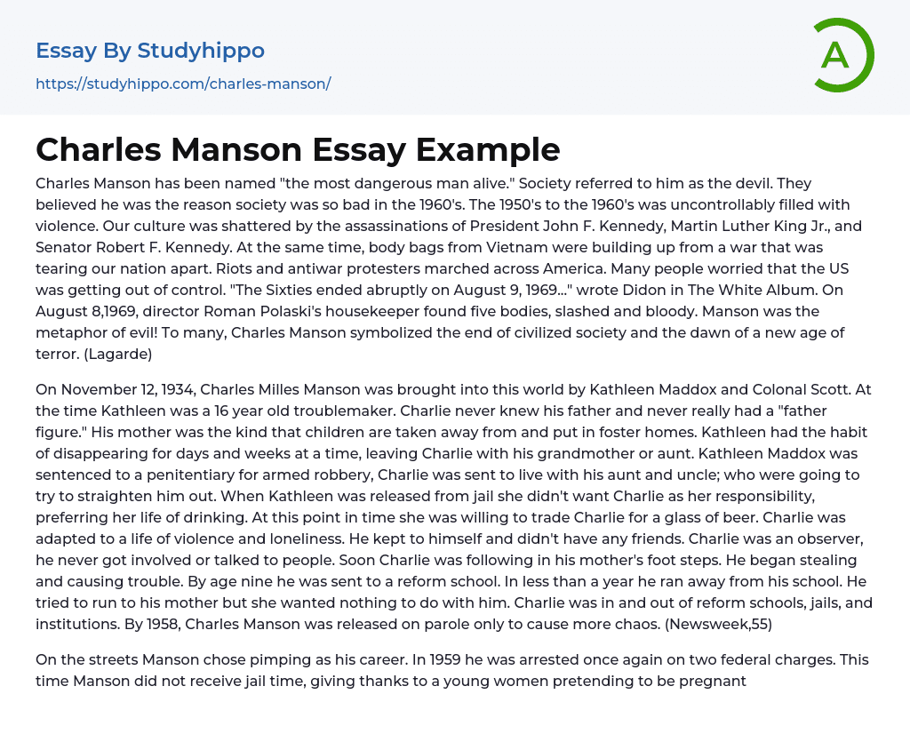 Charles Manson Essay Example