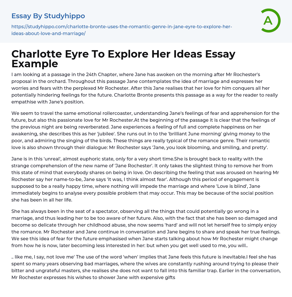 Charlotte Eyre To Explore Her Ideas Essay Example