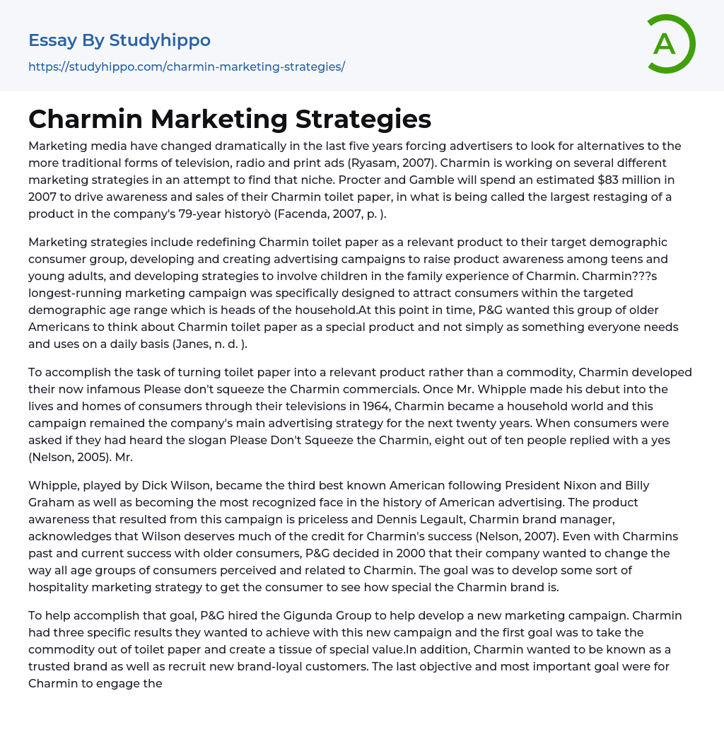 Charmin Marketing Strategies Essay Example