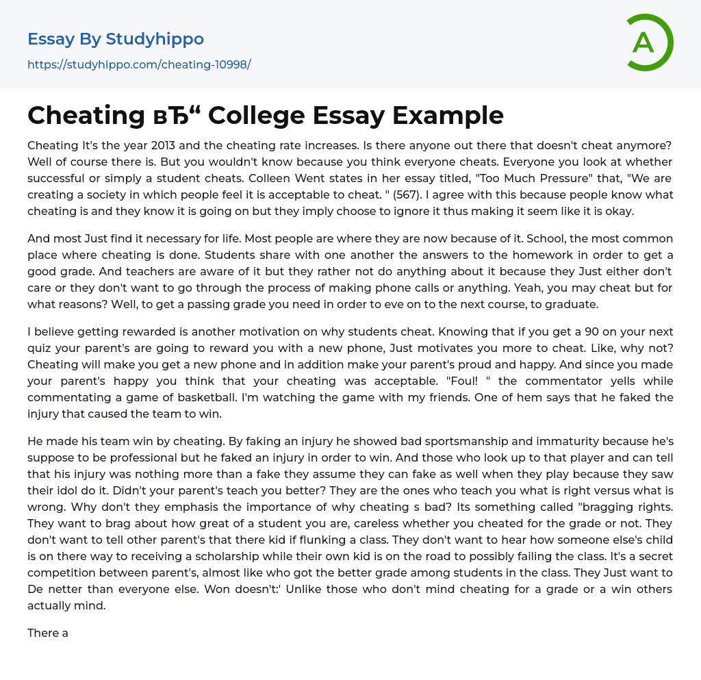 Cheating College Essay Example